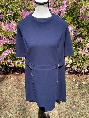 NWT Dkny Navy Blue Midi Dress with Gold Buttons. 154.00 retail. Size 14.